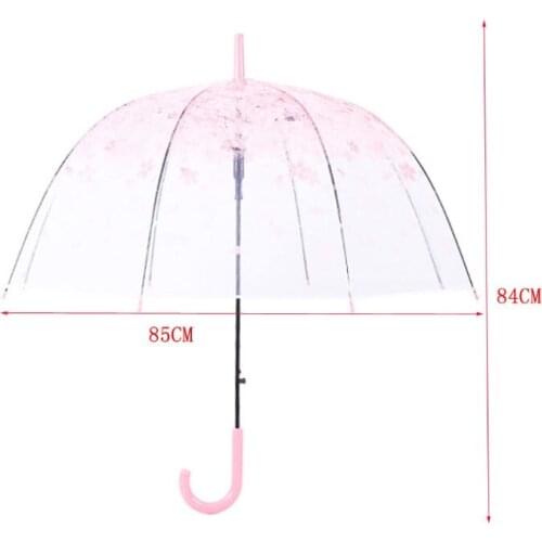 C5AC Romantic Transparent Clear Flowers Bubble Dome Umbrella Half Automatic For Wind Heavy Rain