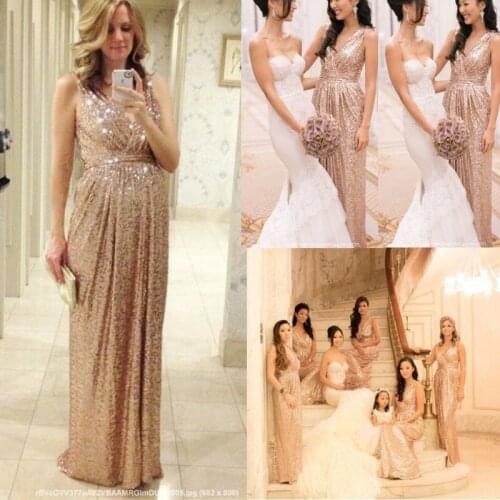 Rose Gold Dress Plus Size Sequin Bridesmaid Dresses Maid Of Honor Wedding Party Dress vestido de festa