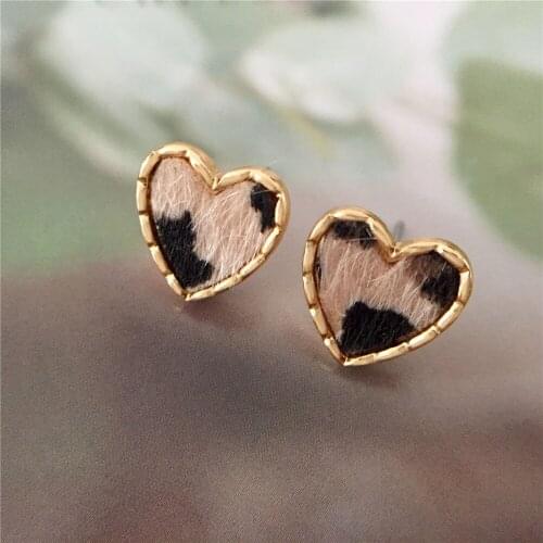 Simple New Gold Metal Multi-layer Circle Winding Geometric Heart Leopard Small Stud Earrings for Women Girl Party Jewelry