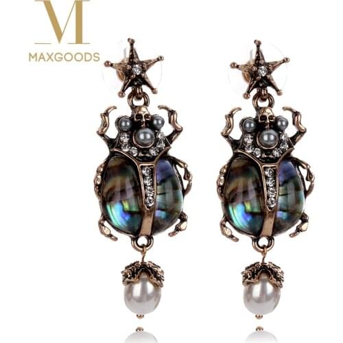 1 Pair Vintage Earring for Women Retro Alloy Star Insect Skull Pearl Drop Earrings Fashion Crystal Dangle Earring Jewelry