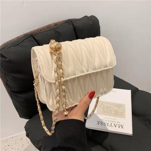 Retro Ruched Shoulder Bags Mini Square Solid Color Chain Decoration 2021 Autumn Winter New Designer Special Cross-Body Bags