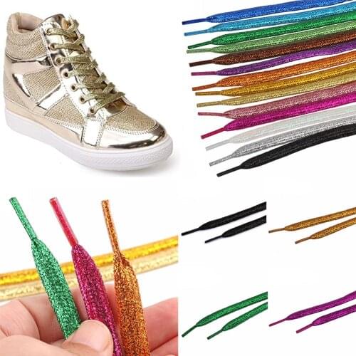 120cm Shiny Gold Silver Thread Shoelaces Glitter Flat Shoelaces Colorful Shoe Laces Colors Shimmering Shoelaces Accessories