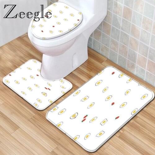 Zeegle 3pcs Bath Mat Set Anti Slip Mat Toilet Seat Cover Washing Machine Bathroom Rug Bathroom Shower Foot Rug Absorbent Rug