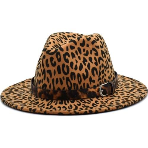 2021 Fedora Winter Hats For Women Fashion Flat Wide Edge Panama Wool Felt Jazz Fedora Hats For Men Leopard Goth Top Wedding Hat