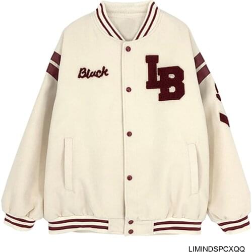 2021 New Arrival Hot Single Breasted Spliced Letter Brand Clothing Bomber Jacket Women Loose Baseball Uniform Female Winter Coat