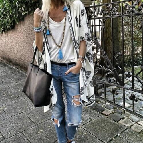 Women Casual Kimono Cardigan Ladies 2021 Torridity Long Cotton Blend Kimono Loose Flora Printed Blouse Tops