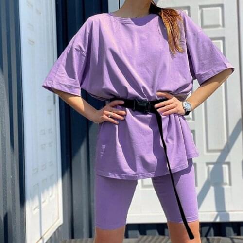 Summer Women Set Oversized Tshirt And Shorts Two Piece Set Women Slim Shorts Long Tee Shirt Outfits Femme Biker Track Suit