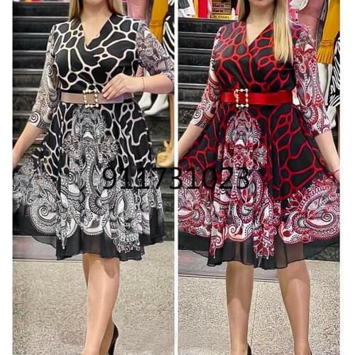 2021 New Summer Dresses For Women Elegant Office Lady Outfit African Dashiki Print Robe Kaftan Dress With Belt Plus Size Gown