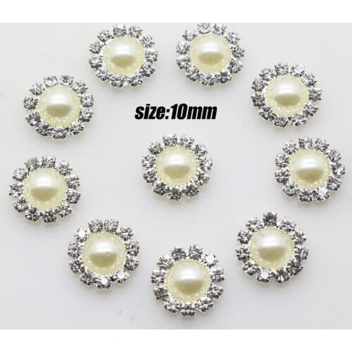 10pcs Round-Shaped 10mm Flatback ivory pearl rhinestone Button /Wedding Dress Decoration / Scrapbooking Gift Home Sewing Decor