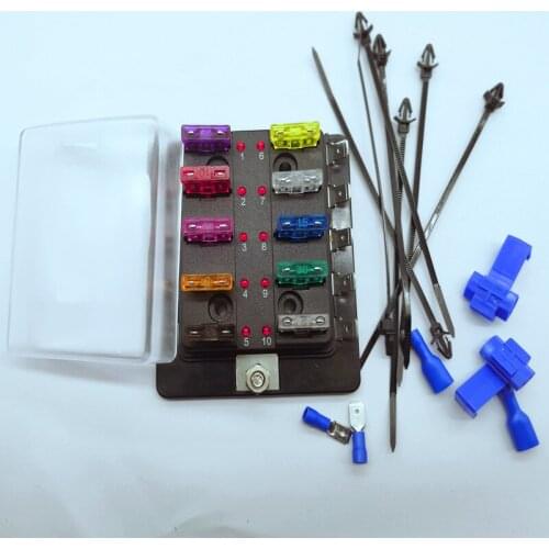 10 Way Circuit Blade Fuse Box Block Holder With LED Warning Light Kit For Car Van Boat Marine Car Fuse Holder JG38