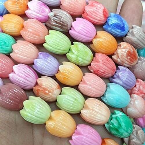 24pcs tulip flower beads clay material size 10x12mm 12x14mm mix colors by randoms for fashion women bracelets making new arrival