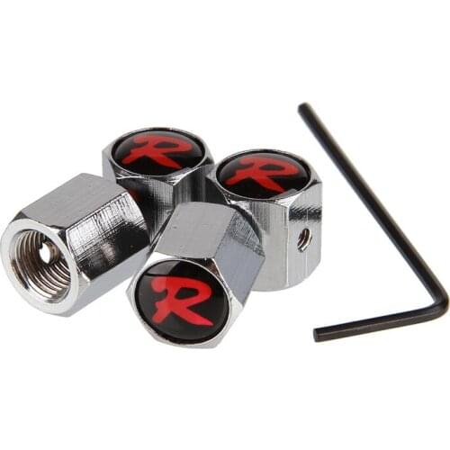 4PCS/Set R Logo Tires Valve Caps Anti-lost Stick Car Styling Fit For Universal Car Models Bicycle Motorcycle Auto Accessories