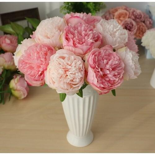 5 Heads Artificial Silk Peony Flowers Bouquet Home Decoration Accessories Wedding Party Scrapbook Fake Flowers DIY Table Decor