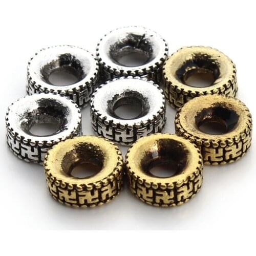 50pcs/lot Dia 8mm Antique Gold/Silvern Big Hole Spacer Beads Metal Bracelets Charm Beads Fit DIY Jewelry Making Findings