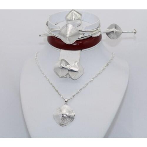 6pcs/lot Dubai jewelry sets for Women Silver Ethiopian Habesha Hairpin Head chain African bridal wedding Gift collares