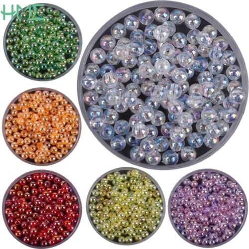 8mm 50pcs AB Color Round Acrylic Loose Spacer Beads For DIY Necklace Bracelet Charms Craft Earring Jewelry Making Decoration