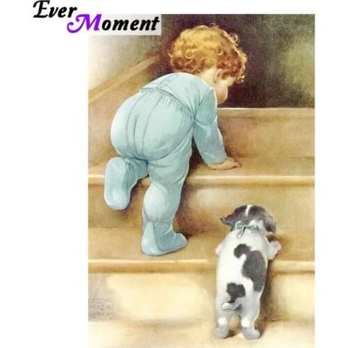 Diamond Painting Baby Boy and Dog Go to Sleep Diamond Embroidery Good Night World Full Square Wall Painting for Baby Room ASF811