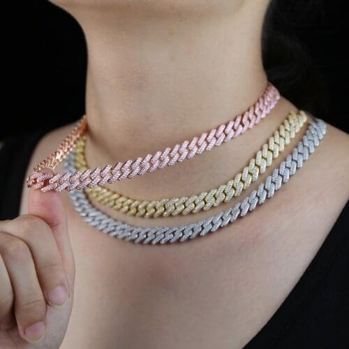 White pink color iced out cz Miami cuban link chain choker necklace for girls bling 5A cubic zirconia adjust slider choker chain