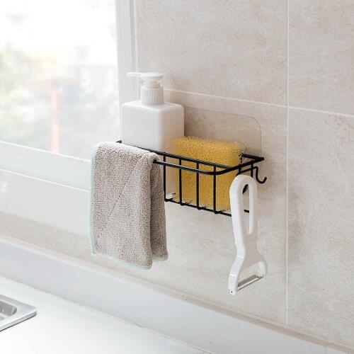 Nail-Free,Non-Perforated,Kitchen Sponge Drain Rack Wall Mounted Wrought Iron Sink Pool Rag Draining Shelf Storage Rack Holder