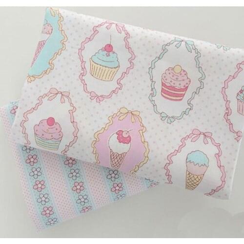 100% Cotton viaPhil Brand Cartoon Cake Icecream & Flower Stripe Printed Fabric Food Fabric Patchwork Cloth Dress Home Decor