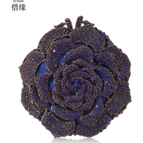 XIYUAN BRAND 2018 new style Women Crystal blue Clutch Bag Rose gold Evening Bags Flower Party Purse Wedding Female Clutches gift