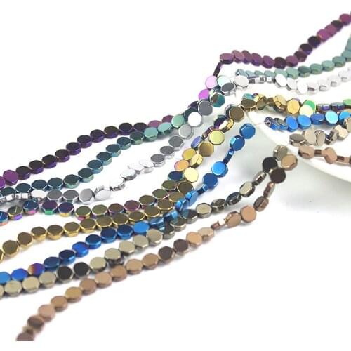 1 Strand/pack Gold Silver Color Rainbow Hematite Color Coated Spacer Loose Beads Flat Octagon Shape for Making Jewelry RHLB1013
