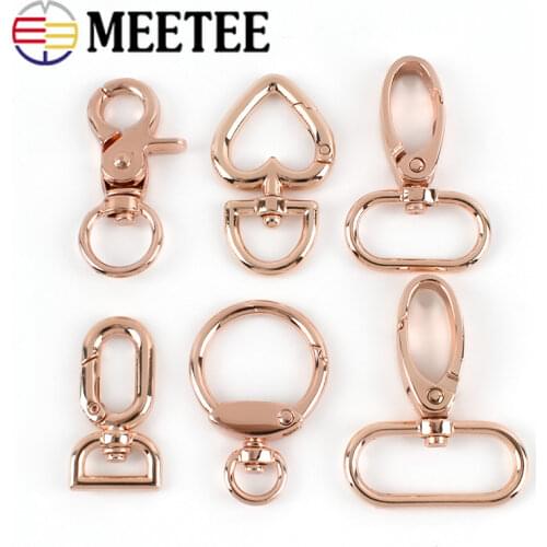 Meetee 10pcs Rose Gold Keychain Hook Metal Lobster Clasp Chain Strap Hang Buckle DIY Key Pendant Clip Clasp Hardware Accessories