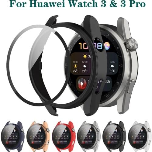 PC Case For Huawei Watch 3 & 3 Pro Full Screen Protection Cover Tempered glass Plating Shell Electroplating Frame