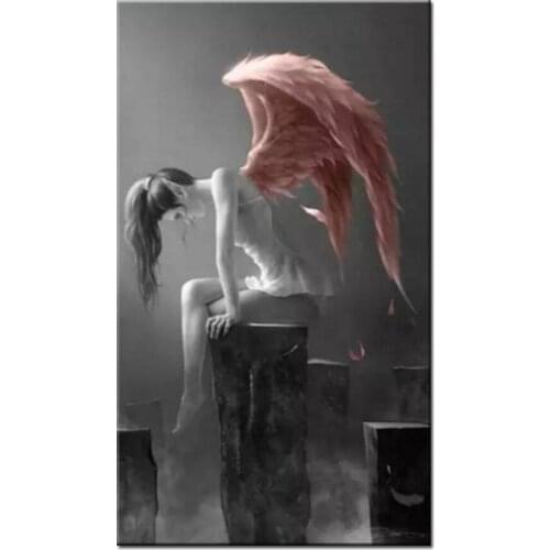 Black white angel wing large diamond Painting full square round mosaic diamond set 3d cross Stitch wall decoration,N934