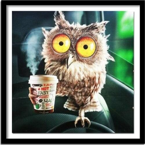 DIY 5D Full Diamonds Embroidery owl drink tea diamond Square 3D Cross Stitch Kits Diamond Home Decoration