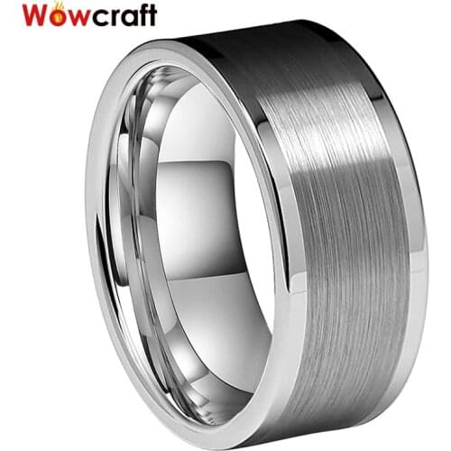 10mm Wide Tungsten Carbide Ring Men Engagement Wedding Band Flat Polished Shiny Brushed Finish Comfort Fit