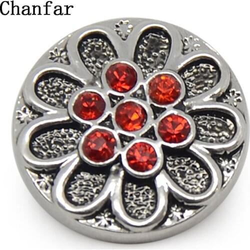 Red Color Crystal Flower Pattern Snap Button Charm jewerly For DIY Snap Button Jewelry