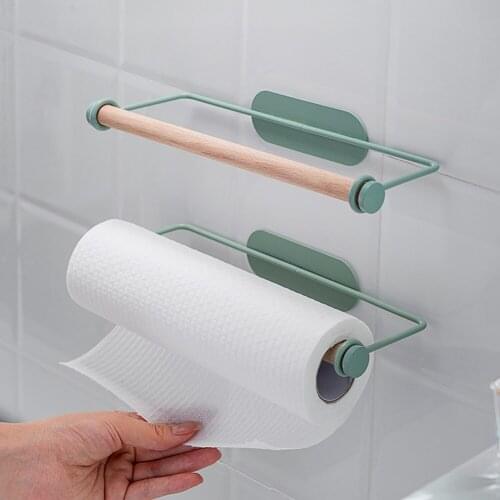 Kitchen Roll Paper Holder Self Adhesive Iron Rack Towel Bars Hanger Home Bathroom Organizer Storage Shelf
