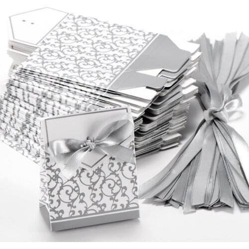 Best 50x Boite a Dragee Wedding Decoration Accessory Table Baptism Flower Fete Argente