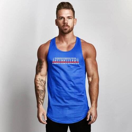 Gym Bodybuilding Mesh Brand Workout Fashion Casual Mens Tank Top Fitness Singlets Sports Sleeveless Vest Stringer Undershirt