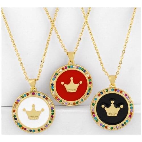 Crown multicolor micro pave cz zircon cubic zirconia necklace copper Clavicle gold plated Snake Chain Choker Pendant uij34