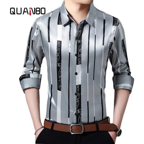 Men Long Sleeve shirt 2020 New Autumn Spring Male Silk Clothes Spring Long Sleeve Striped Silk Shirts Mens Caual Dress Shirts