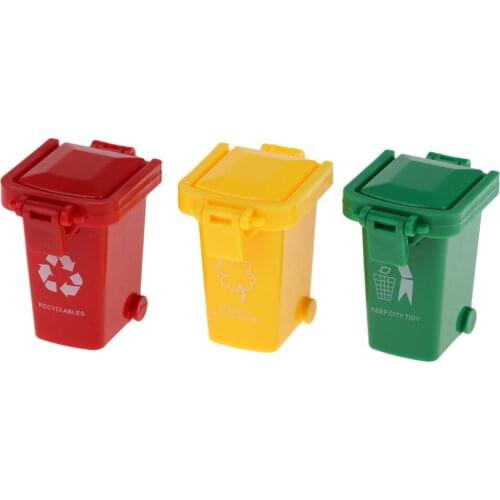 Set of 3 Mini Curbside Trash and Recycle Can Set Pencil Cup Holder (Green,Yellow,Red), Fun Playing, Novelty and Party Favors