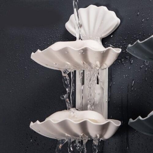 2pcs New Shell Soap Box Double Drain Bathroom Free Punch Soap Dish Wall Creative Bathroom Shelf Double Boxes Container Case