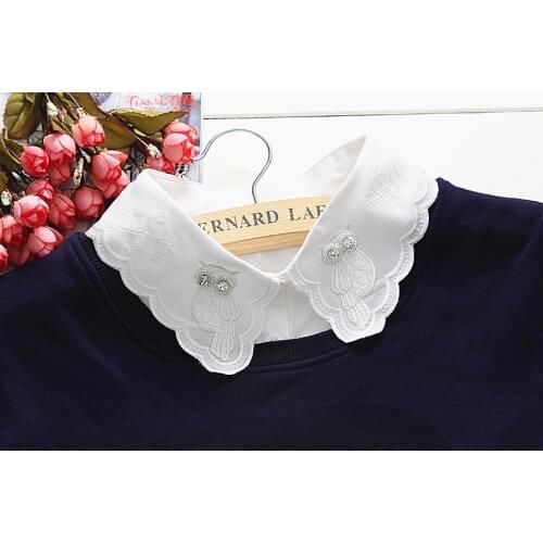 Newly Design Women White Lace Flower Fake Shirt Collar organza embroidered Female models white cotton decoration collar