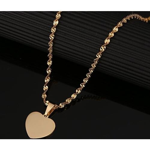 Stainless Steel Gold Color Cute Heart Pendant Necklace Romantic for Women Jewelry Gifts