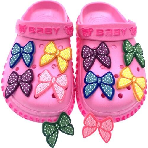 10PCS Mix Colorful Shoes Charms Bow-knot Cartoon Shoes Charms Girls BB Gifts PVC Accessories For Croc Jibz Decor DIY Buckle