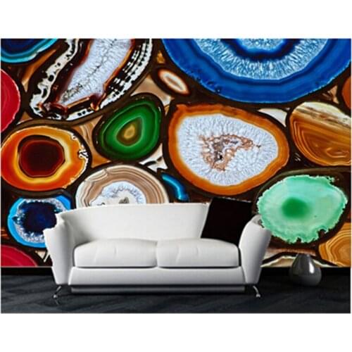 Custom Wallcoverings mural 3D television sofa setting Background wallpaper Translucent Mosaic create with slices of Agate Stone
