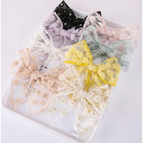 8pcs Baby Headband New Kids Daisy Embroidery Bows Hair Clips Knot Child Hairpins Lace Hair Barrettes Hair Accessories For Girls