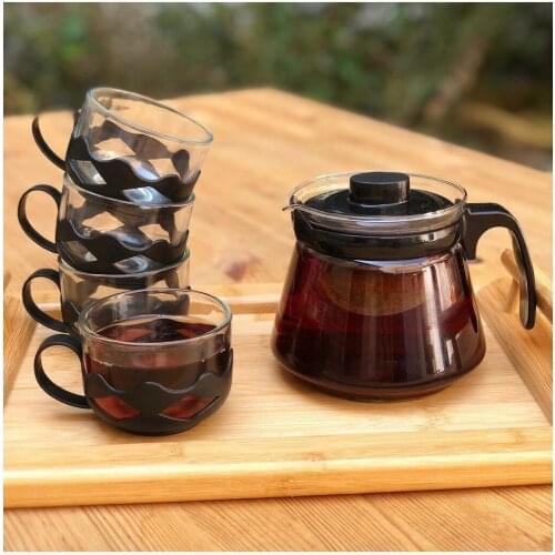Taşev Guardo 600 Ml 5 Piece 4 Pcs Glass Cup Tea Set Black T1419