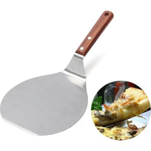 Pizza Peel Shovel Stainless Steel Paddle Pancake Oven Baking Tool Spatula Silver Surface Solid Wood Handle for Comfortable Grip