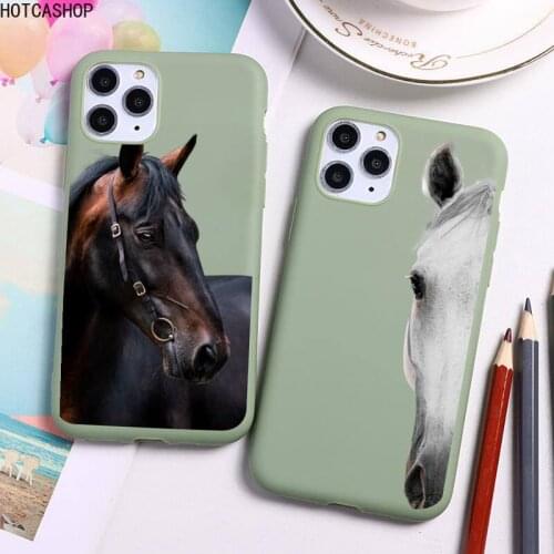 Watercolor Horse Horses Phone Case For iphone 12 11 Pro Max Mini XS 8 7 6 6S Plus X SE 2020 XR Candy green Silicone cover
