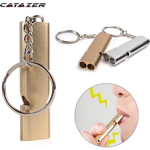 Outdoor Equipment Portable Aluminum Alloy Safety Whistle Double-pipe Survival Whistle Outdoor Hiking Camping Safety Survival