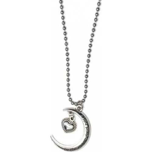 Vintage Hip Hop Street Silver Color Necklace Moon Heart-shaped Sweater Chain Necklace European And American Couples Jewelry