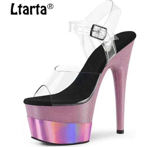 Ltarta 17CM Sandals Platform Suede Stitching Fish Mouth Model Sexy Pole Dance High Heel Nightclub Womens Shoes LYP